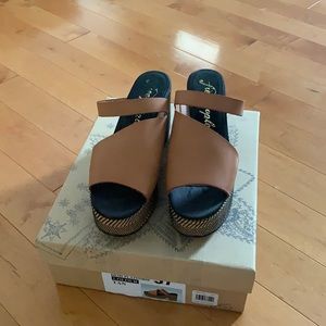 Tan platform sandals